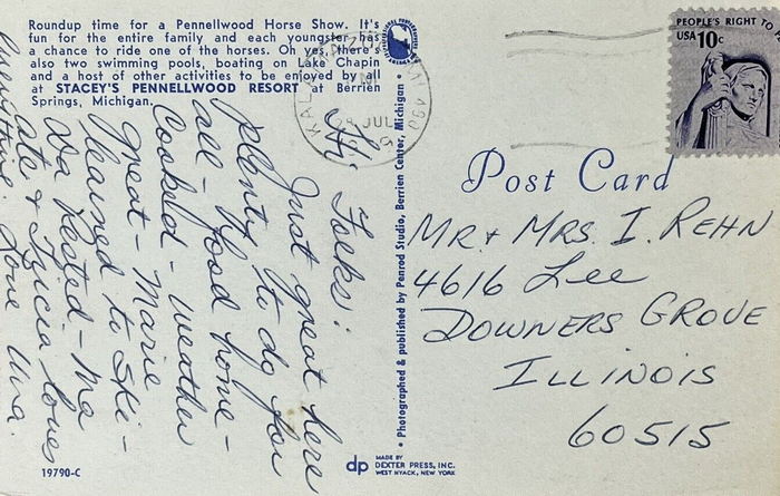 Pennellwood Resort - Old Postcard Back (newer photo)